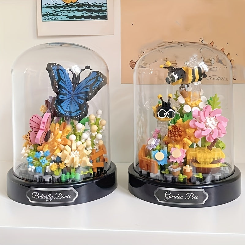 588pcs With Dust Cover Garden Bee Flowers Sweet Talk Creative Building Blocks Decoration Toy, Fun Building Blocks, Interlocking Building Block, Holiday Gift halloween, christmas gift