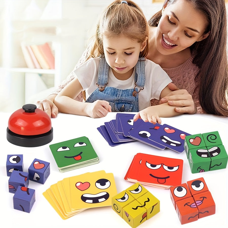 Emotie Matching Dobbelspel voor Kinderen | Educatief Tafelspel met Expressieve Blokken & Bel, Voor Leeftijd 3-8 Jaar, Perfect Cadeau voor Kerst & Nieuwjaar