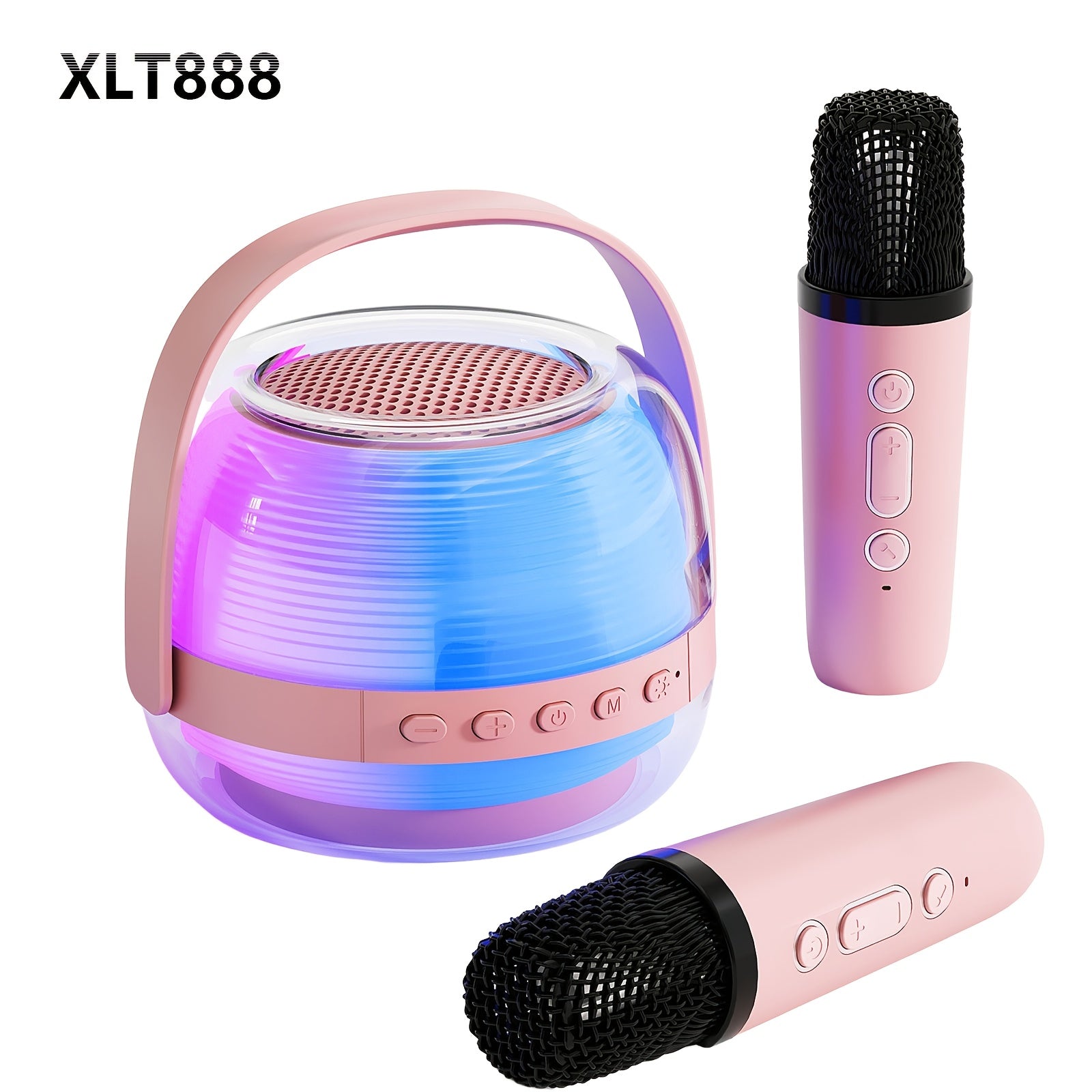 Draagbare Mini Karaoke Set met 2 Microfoons voor Kinderen en Volwassenen - Bluetooth Speaker met Sfeerverlichting - Cadeau voor Jongens en Meisjes