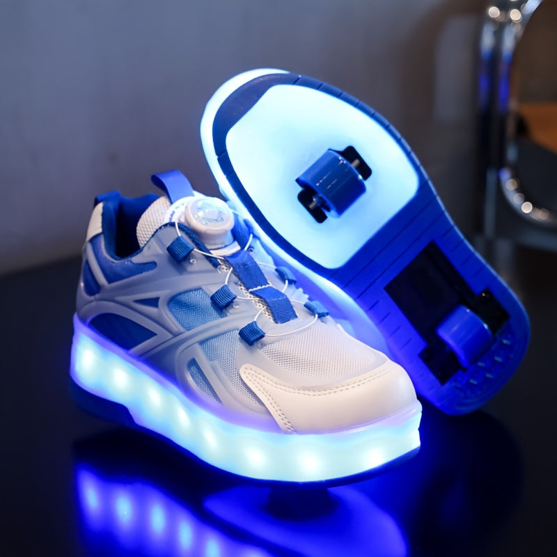 Sneakers met LED-licht | Glow-in-the-Dark Schoenen met USB & Wielen | Verstelbare Roller Schoenen voor Kinderen