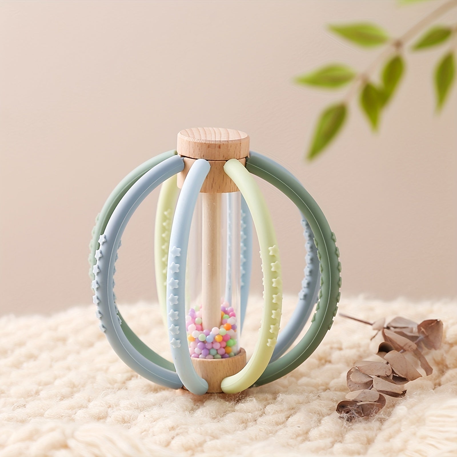 Houten en Silicone Bol Rammelaar: Kleurrijke Zandloper voor Baby's - Perfect voor Kerstmis, Halloween, Thanksgiving en Verjaardagscadeaus