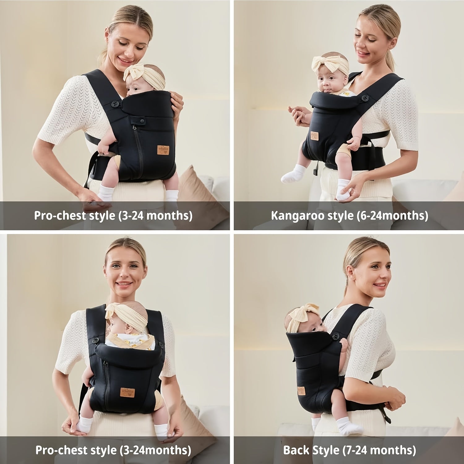 Ergonomische Baby Drager voor Pasgeboren tot Peuter - Verstelbare Draagzak met Hoofdkap voor Jongens en Meisjes - Ademende Stof voor Comfortabel Dragen