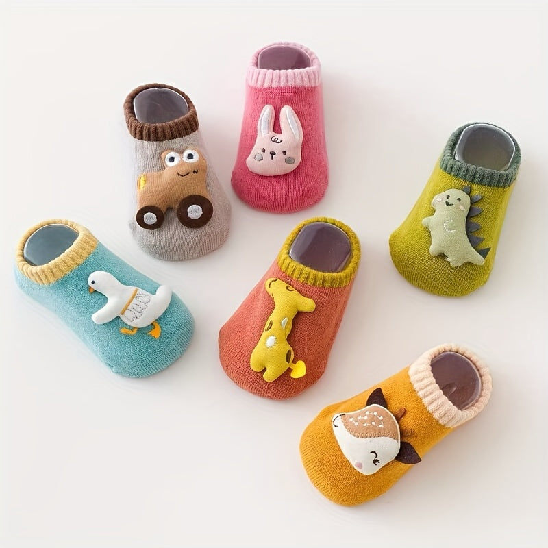 3 Paar Baby Jongens Cartoon Dieren Dino Decor Onderkant Rubberen Antislip Sportsokken | Comfortabele, Ademend Zachte Sokken voor Baby's