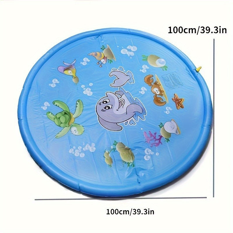 XL Watersproeier Mat 2025 met Zeeleven Thema – 170 cm Opvouwbaar Opblaasbaar Waterkussen voor Kinderen & Huisdieren | Zomerplezier met Schildpadden, Vissen & Zeepaardjes