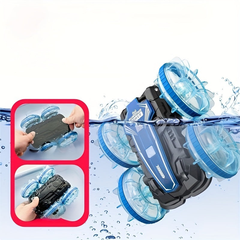 Amfibische RC Stuntauto met Dubbele Afstandsbediening – Gebarenbesturing & Waterdicht | Speelgoed vanaf 8 Jaar