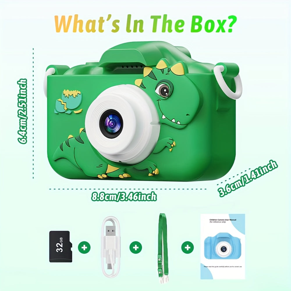 Digitale Kindercamera HD | Voor- & Achterlens, USB Oplaadbaar – Dino Design 3-12 Jaar