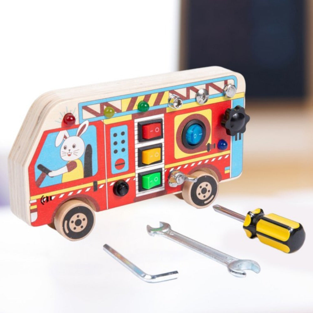 Interactief houten sensorisch bord met LED en schroevendraaier - educatief speelgoed voor kinderen