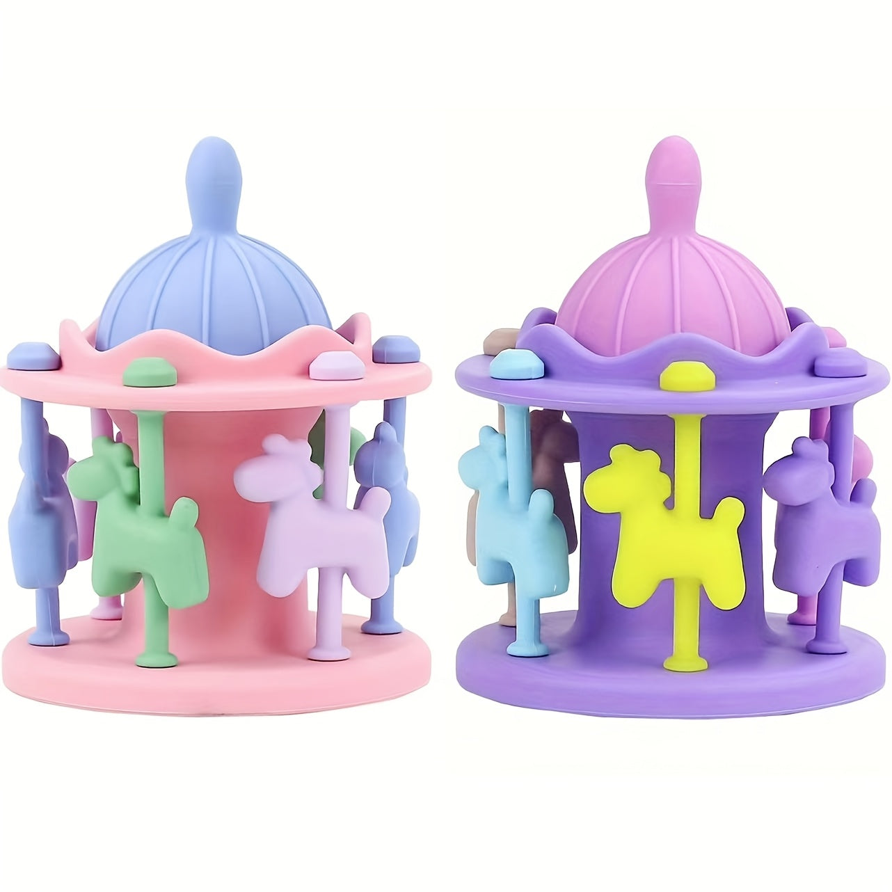 Carrouselontwerp Siliconen bijtrammelaars | Babykauwspeelgoed met muziek en rammelaars voor kinderen van 0-3 jaar