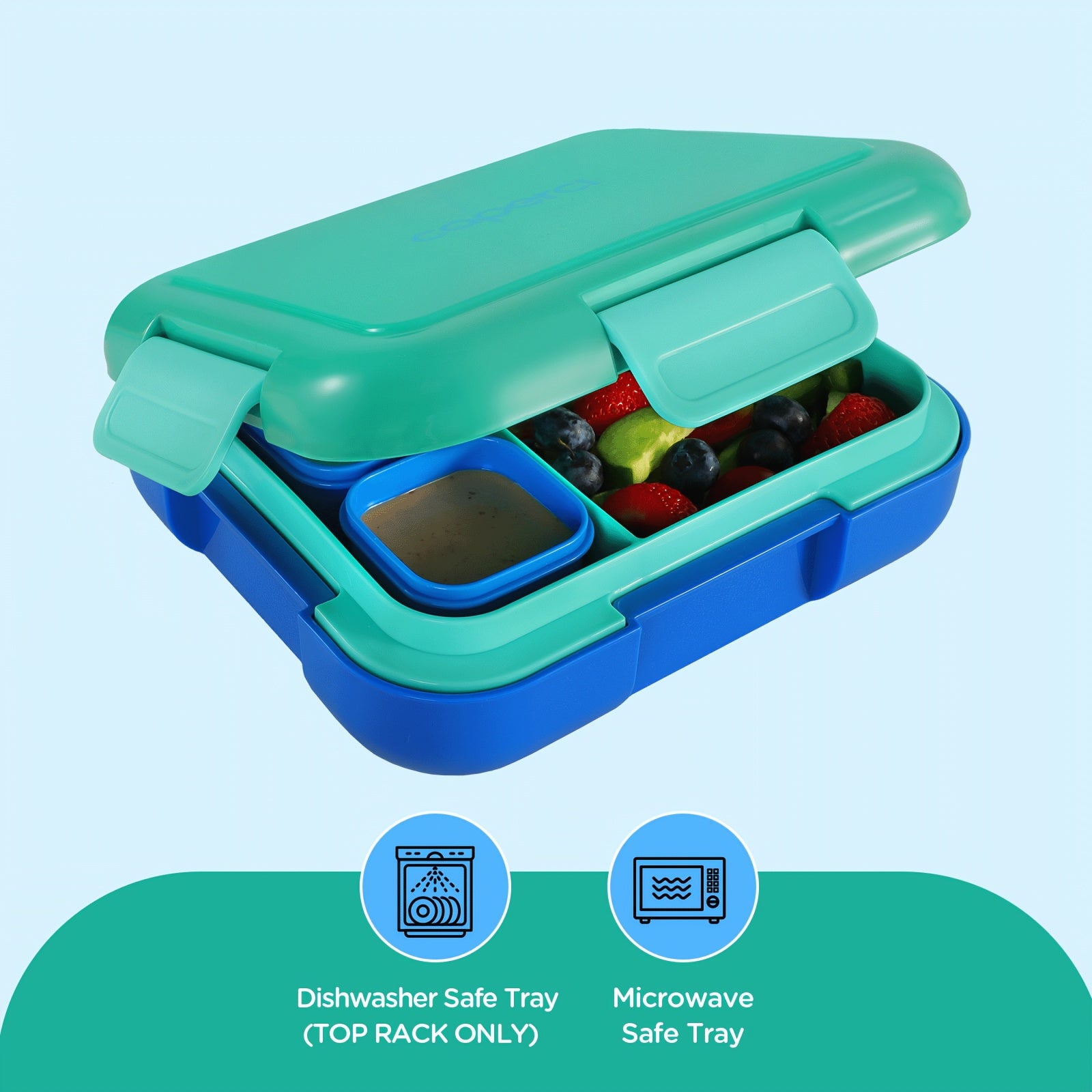 Caperci Bento Lunchbox 4 Compartimenten | Jungle Green/Blue – Grote Capaciteit, Lekvrij & Vaatwasser-/Magnetronbestendig