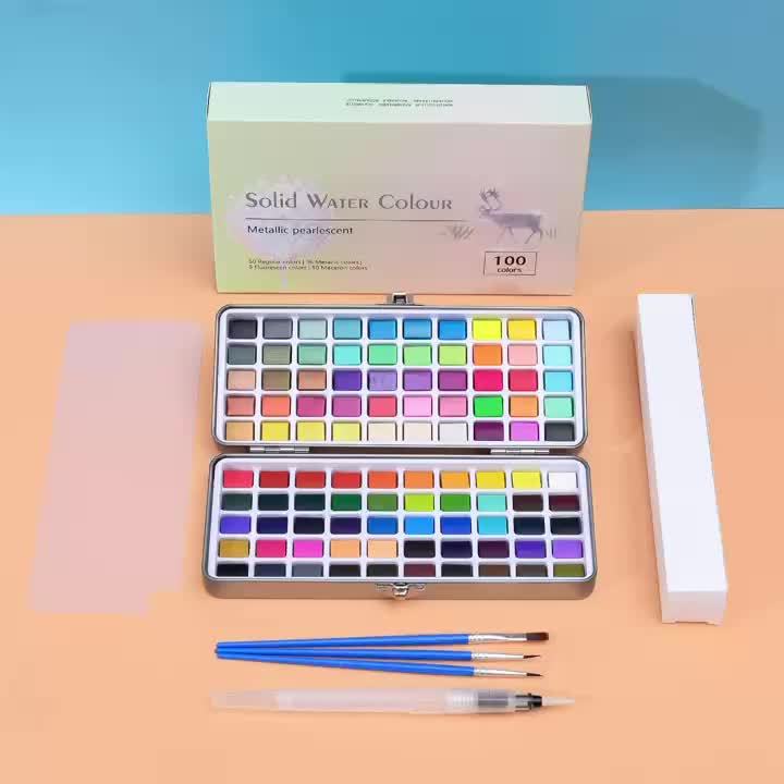 Luxe Waterverfset | Metalen Doos met Kwalitatieve Pigmenten voor Kunstenaars & Studenten|Educatief speelgoed