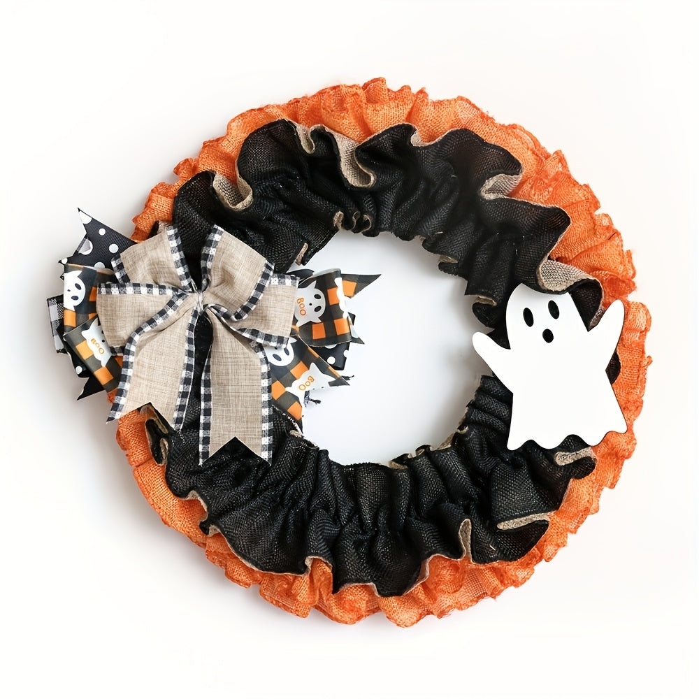 Halloween Deurkrans Groot | Hanger met oranje lint, zwart strik en herfstdecoratie, binnen/buiten gebruik