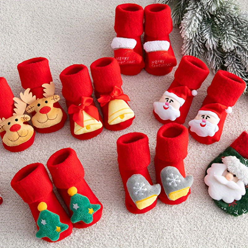 1 Paar 3D Kerstsokken voor Baby | Dikke Katoenen Sokken met Antislipnoppen, Kerstaccessoires