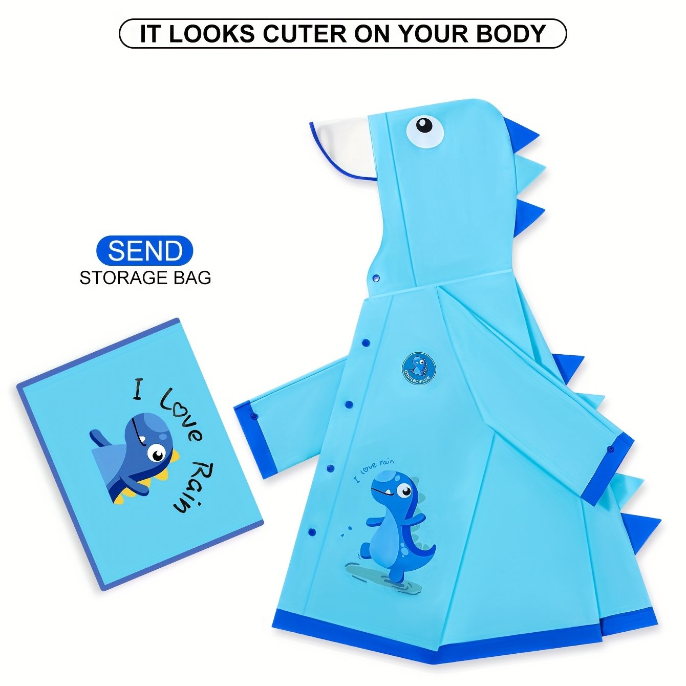 Regenjas Dinosaurus voor Kinderen Vanaf 3 Jaar - Waterdichte Kapjas met Oortjes voor Jongens en Meisjes - Lichtgewicht Buitenkleding