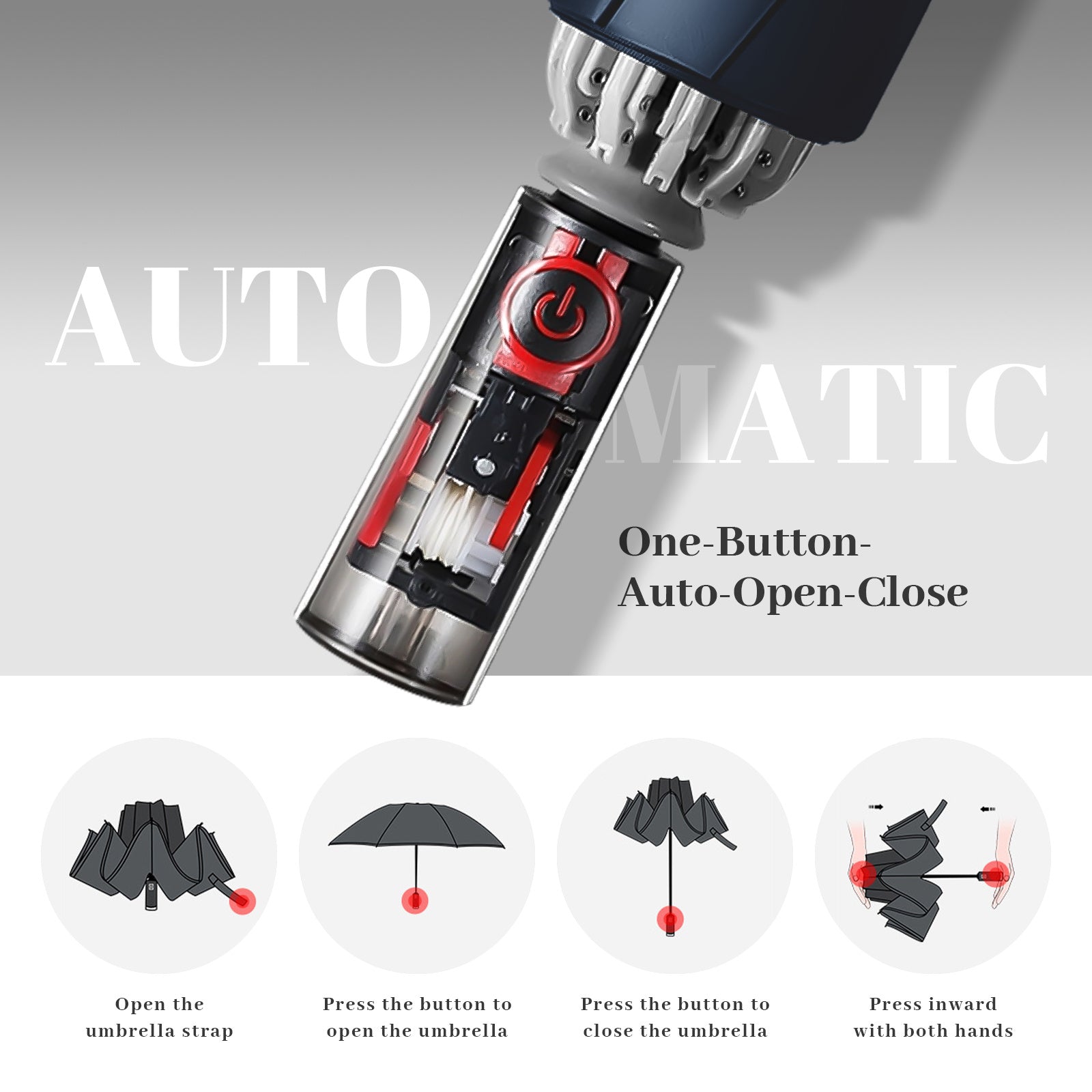 Rainstar automatische paraplu | Omkeerbare sluiting, 10 metalen baleinen, unisex ontwerp, 105 cm