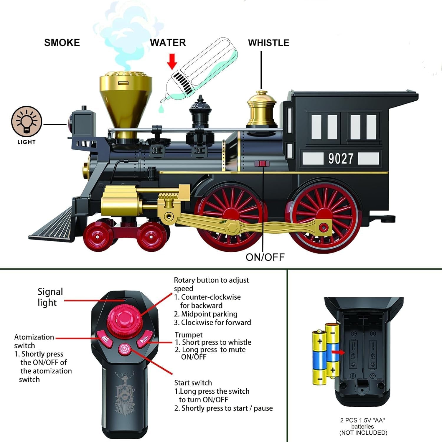 Retro Treinset | Kersttrein met Rails, Rook, Geluid & Lichten, Oplaadbaar, Klassiek Speelgoed