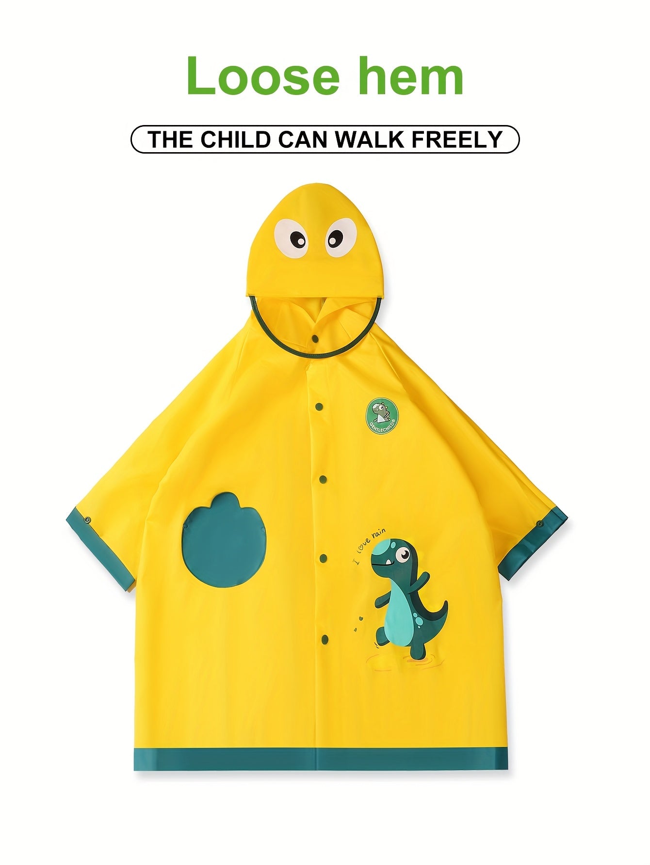 Regenjas Dinosaurus voor Kinderen Vanaf 3 Jaar - Waterdichte Kapjas met Oortjes voor Jongens en Meisjes - Lichtgewicht Buitenkleding