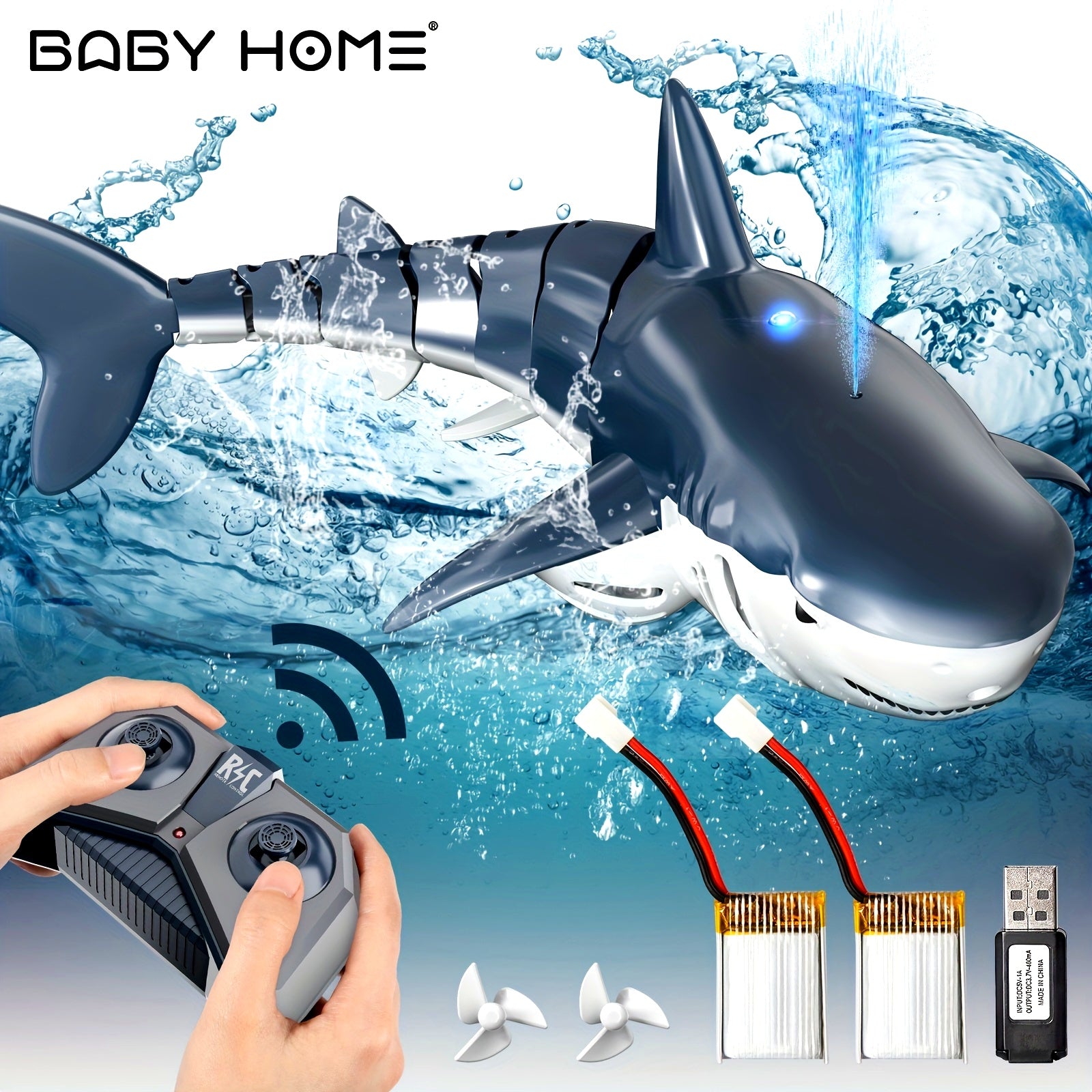 RC Haai met Licht & Waterspray | 1:18 | USB Oplaadbaar | Voor Bad, Meer & Zwembad