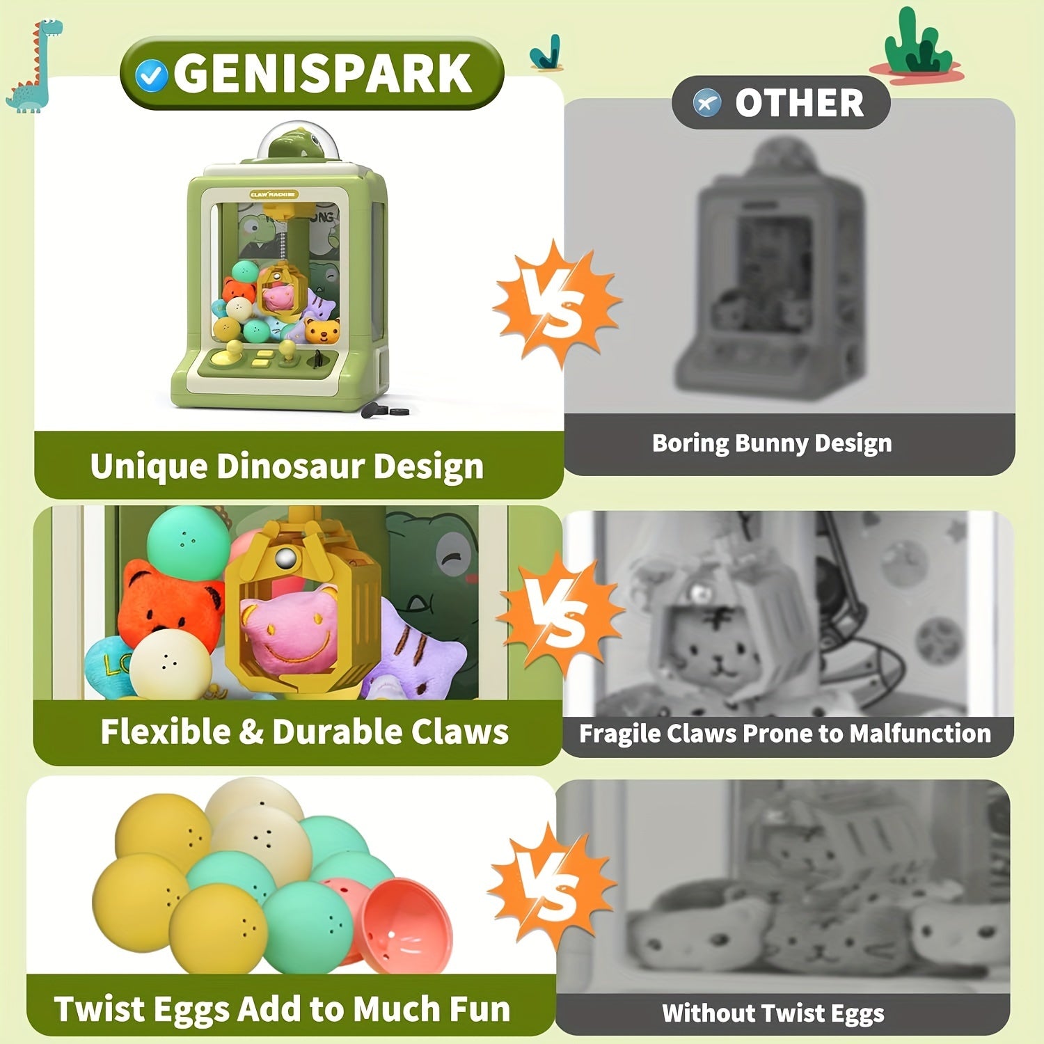 Mini-dinosauruskrabmachine voor kinderen | Bevat 10 poppen en 10 draaiende eieren, snoepmachine met muziek, perfect cadeau voor kinderen