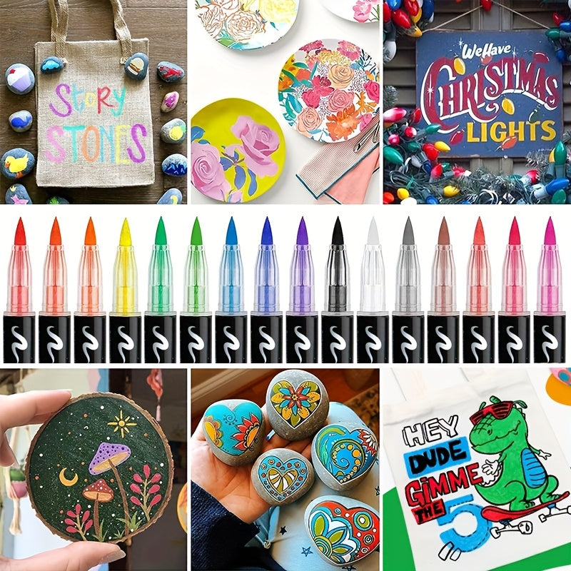 Laat je creativiteit knallen met de 12 Color Acrylic Marker Brush Pens