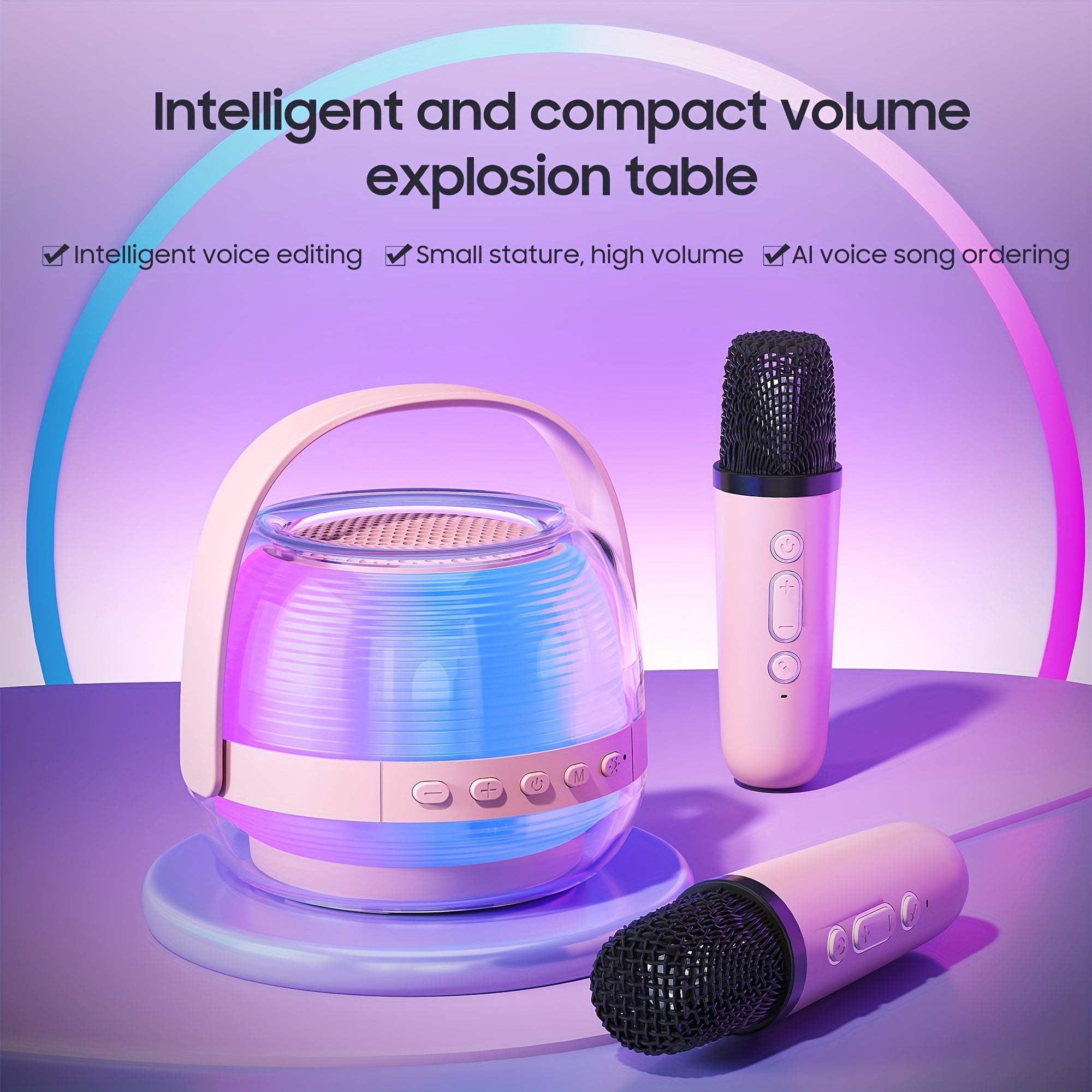 Draagbare Mini Karaoke Set met 2 Microfoons voor Kinderen en Volwassenen - Bluetooth Speaker met Sfeerverlichting - Cadeau voor Jongens en Meisjes