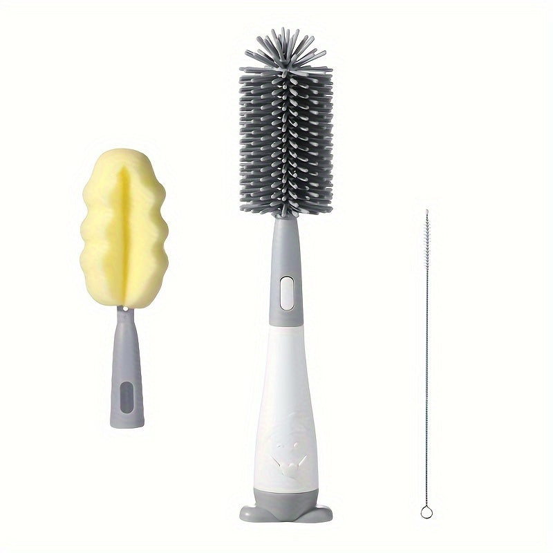 Pinguïn siliconen flessenborstelset | Borstel voor speen en rietjesflessen, reiniger voor bekers