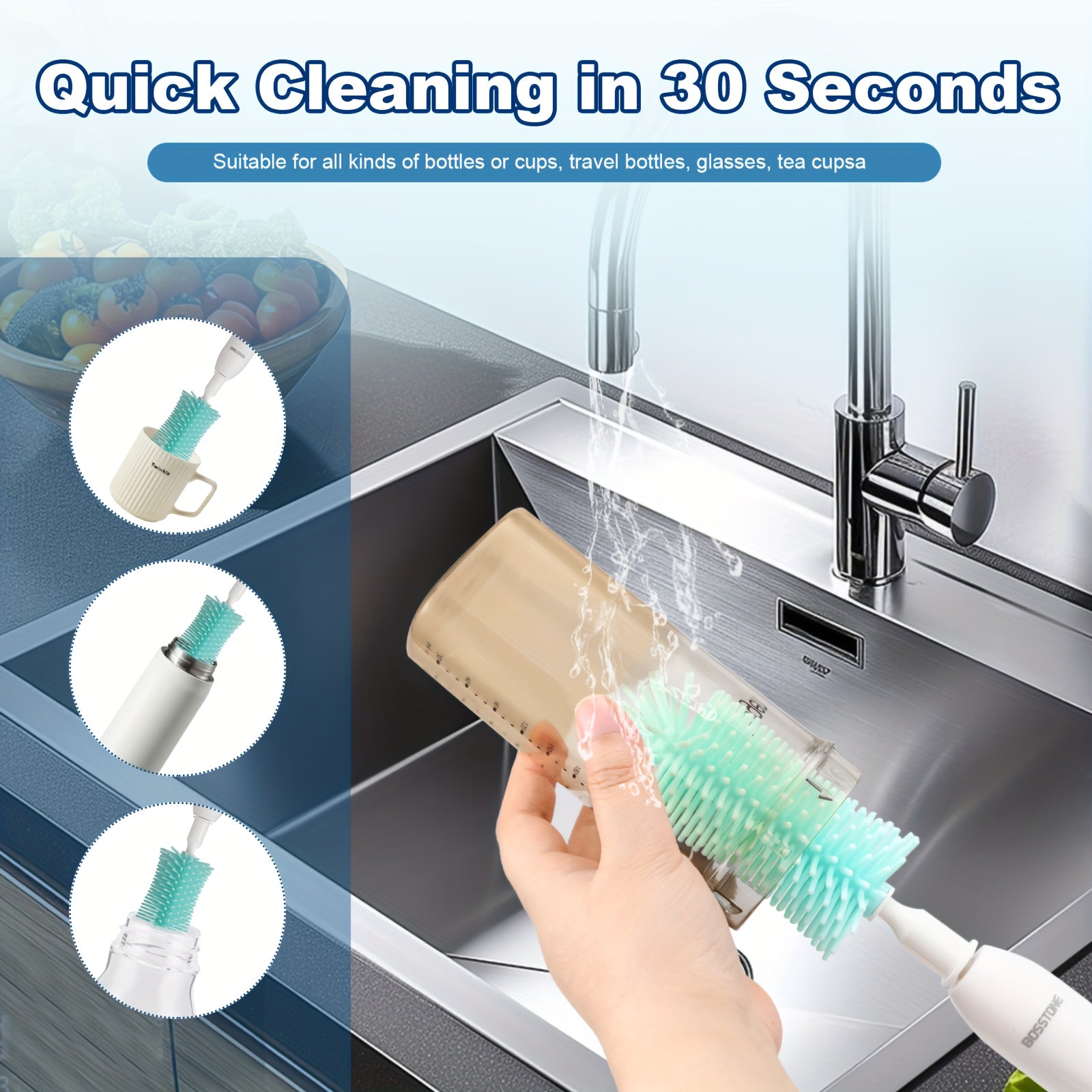 Kit de Brosses Électriques Rechargeables pour Biberons - Brosse en Silicone 4-en-1 Portable Voyage - Cadeau Indispensable pour Nouveaux Parents