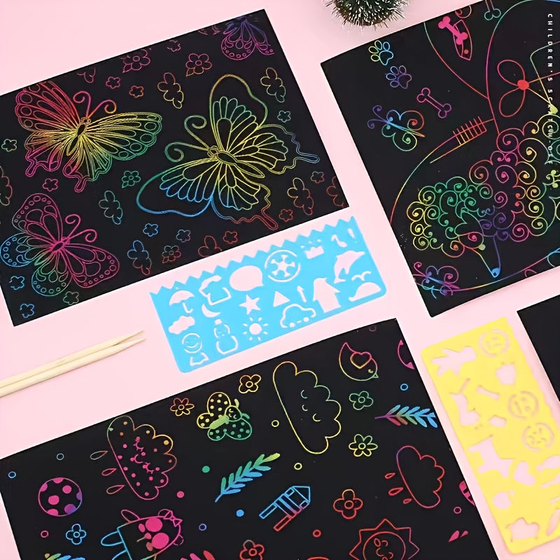 Regenboog Krasblok Set | 12 vellen knutselpapier voor tekenen & spel