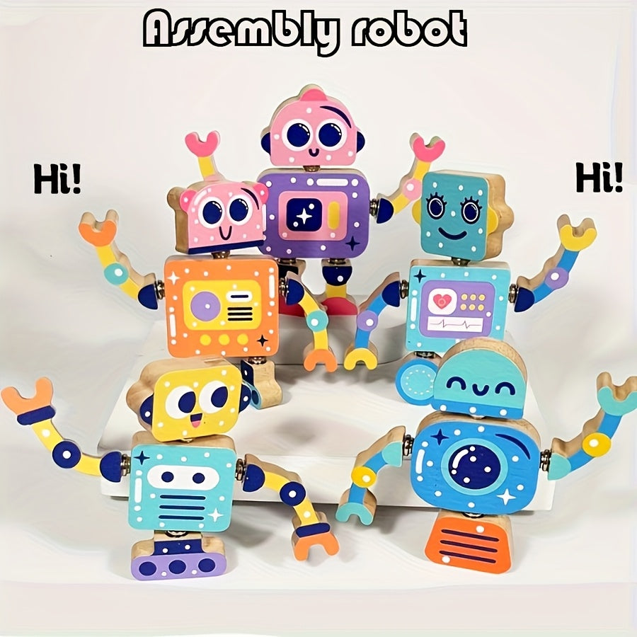 Houten Robot Bouwblokken | Educatieve 5-delige Puzzelset voor Kinderen