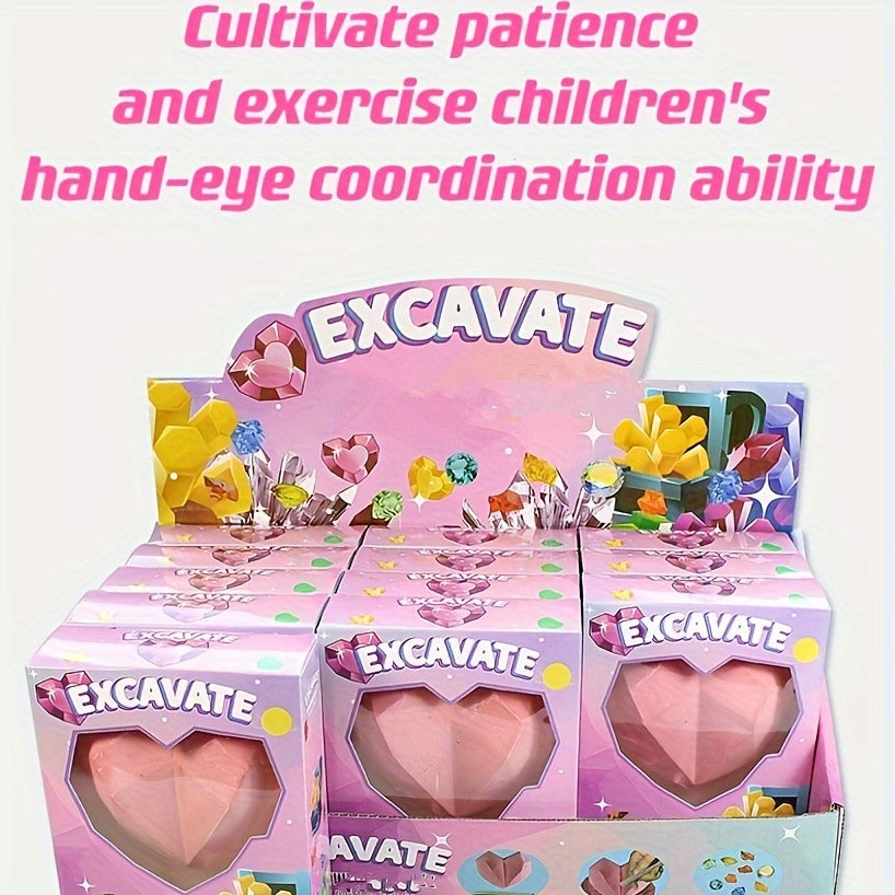 Kinder Archeologie Opgraving naar Edelstenen | DIY Handmatige Opgraving naar Schat Fossielen voor Hartvormige Doos Puzzel Handgemaakt Speelgoed