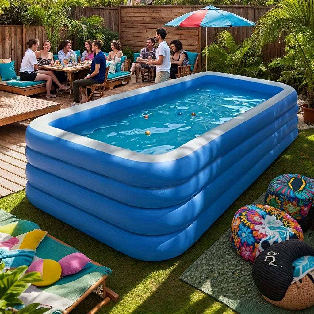 [XL Opblaasbaar Zwembad] Groot Blauw Opblaasbaar Zwembad met Bobo Ballen | Stevig PVC, Opvouwbaar & Draagbaar – Voor Tuin, Grasveld & Terras | Zomers Plezier voor het Hele Gezin
