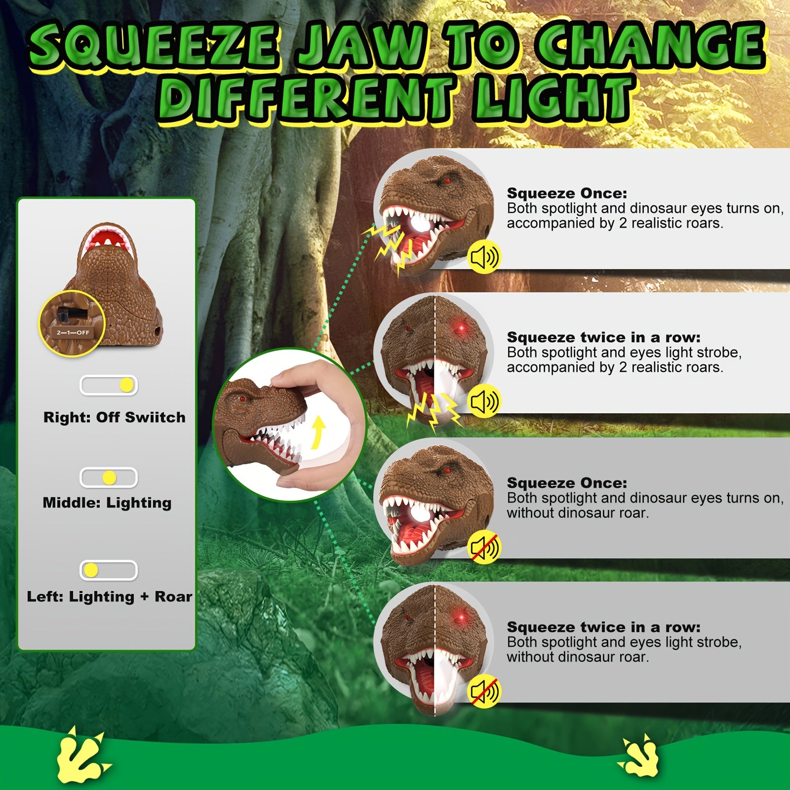 Brullende Dinosaurus LED Hoofdlamp – Oplaadbaar & Verstelbaar met Realistisch Design