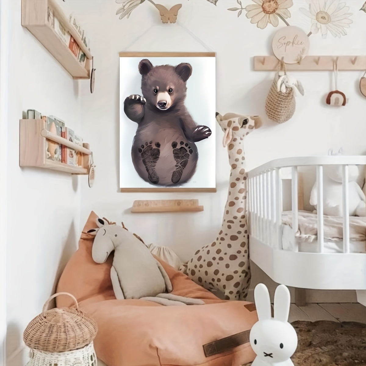 Kit Souvenir d'Empreintes de Bébé à Faire Soi-même - Cadre Bois et Boîte Cadeau pour Annonce de Naissance et Décoration de Chambre