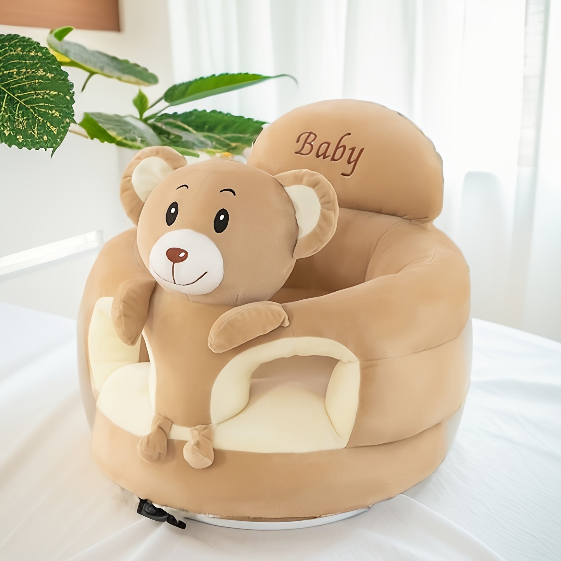 Zachte Pluche Kinderstoel voor Baby en Peuter - Groene Kinderfauteuil met Rugsteun voor Jongens en Meisjes - Comfortabel Babyzitje om te Leren Zitten