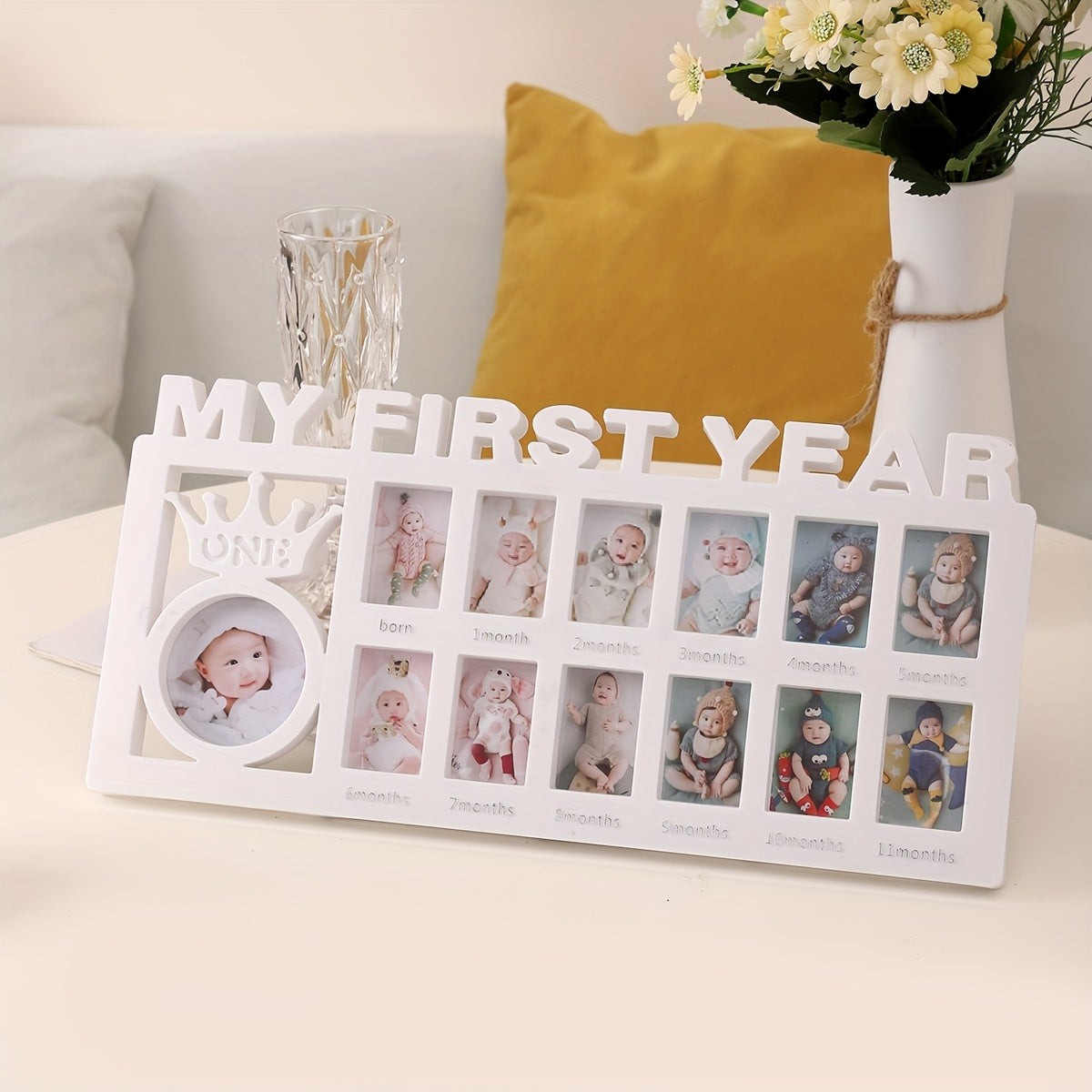 Herinneringenbewaarlijst Fotolijst - Gepersonaliseerd Doe-Het-Zelf Tafelblad Display voor Herinneringen aan je Pasgeboren Baby met Makkelijk Foto-invoeg Geschenkidee