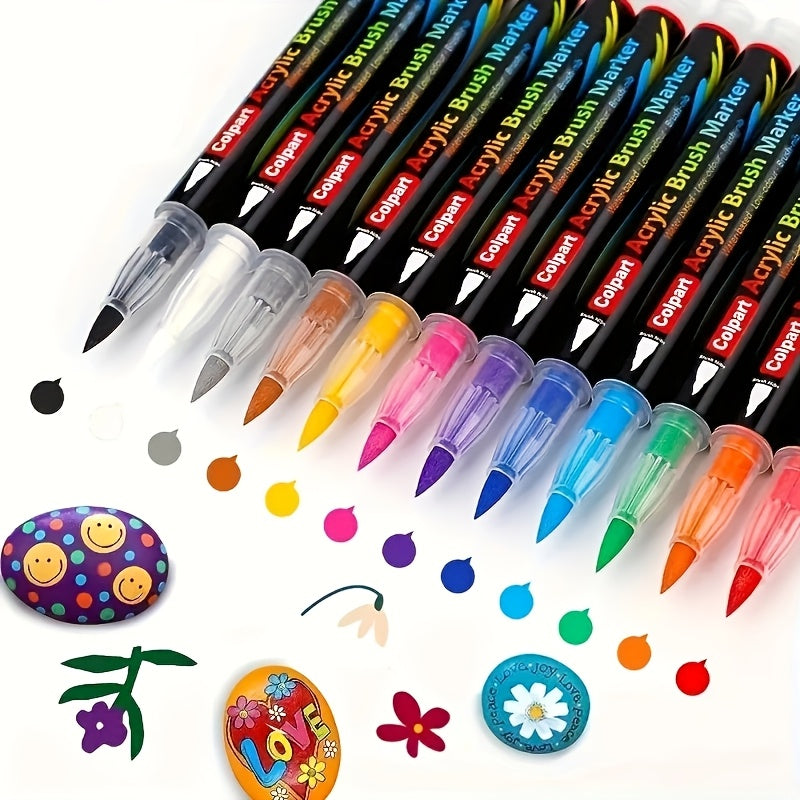 Laat je creativiteit knallen met de 12 Color Acrylic Marker Brush Pens