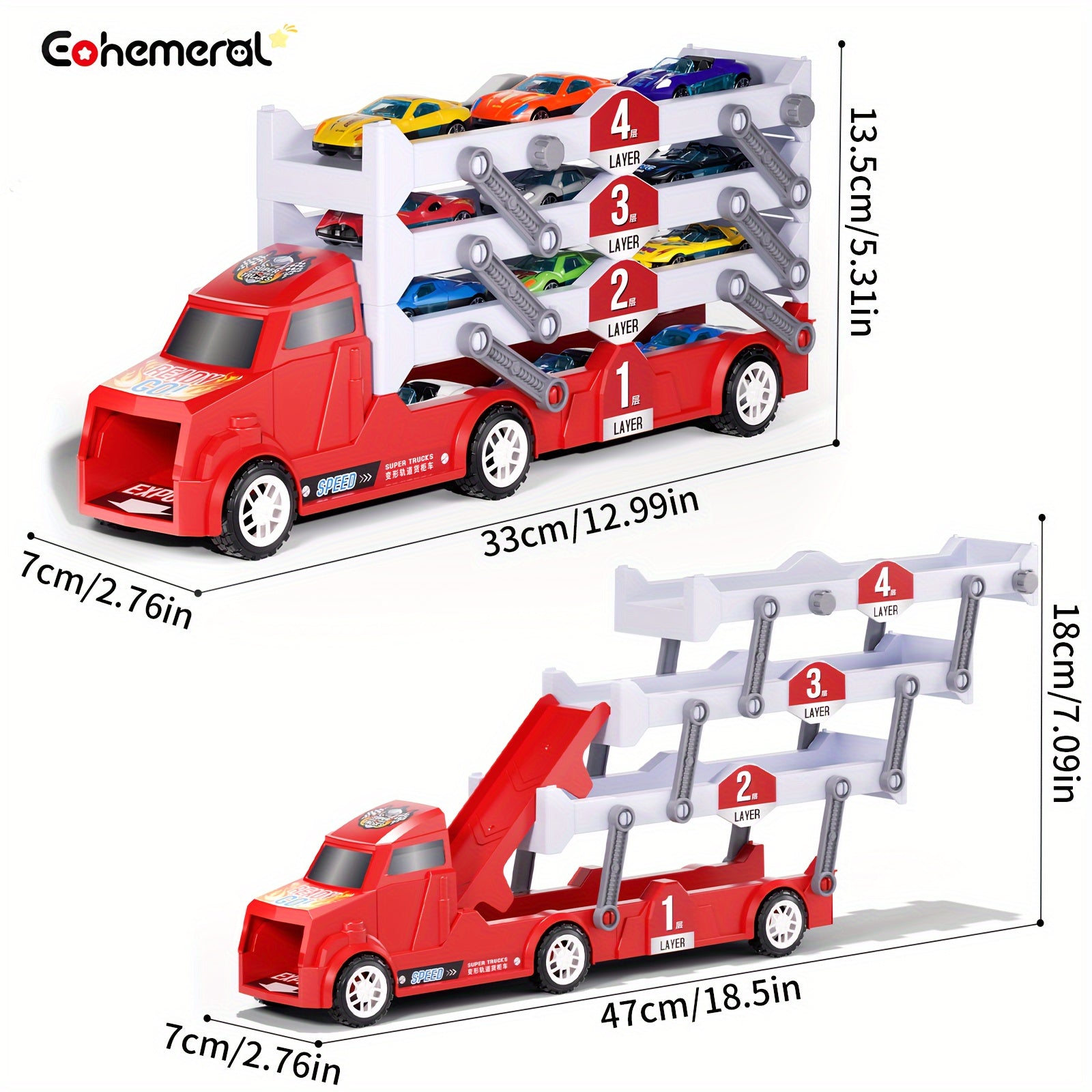 Brandweer Auto met Transformerende Racebaan | Inertiële Mini Auto's & Tracks | Rood Cadeau Speelgoed voor Verjaardag & Kerst | Raceplezier