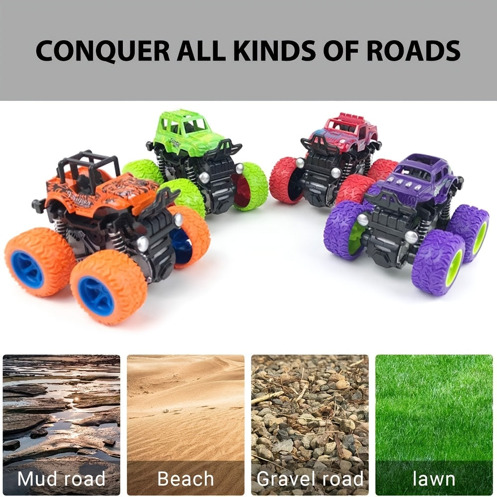4x Wrijvingsmonstertrucks | Push & Go Inertia Auto’s met 360° Rotatie, Cadeau 3+ Jaar