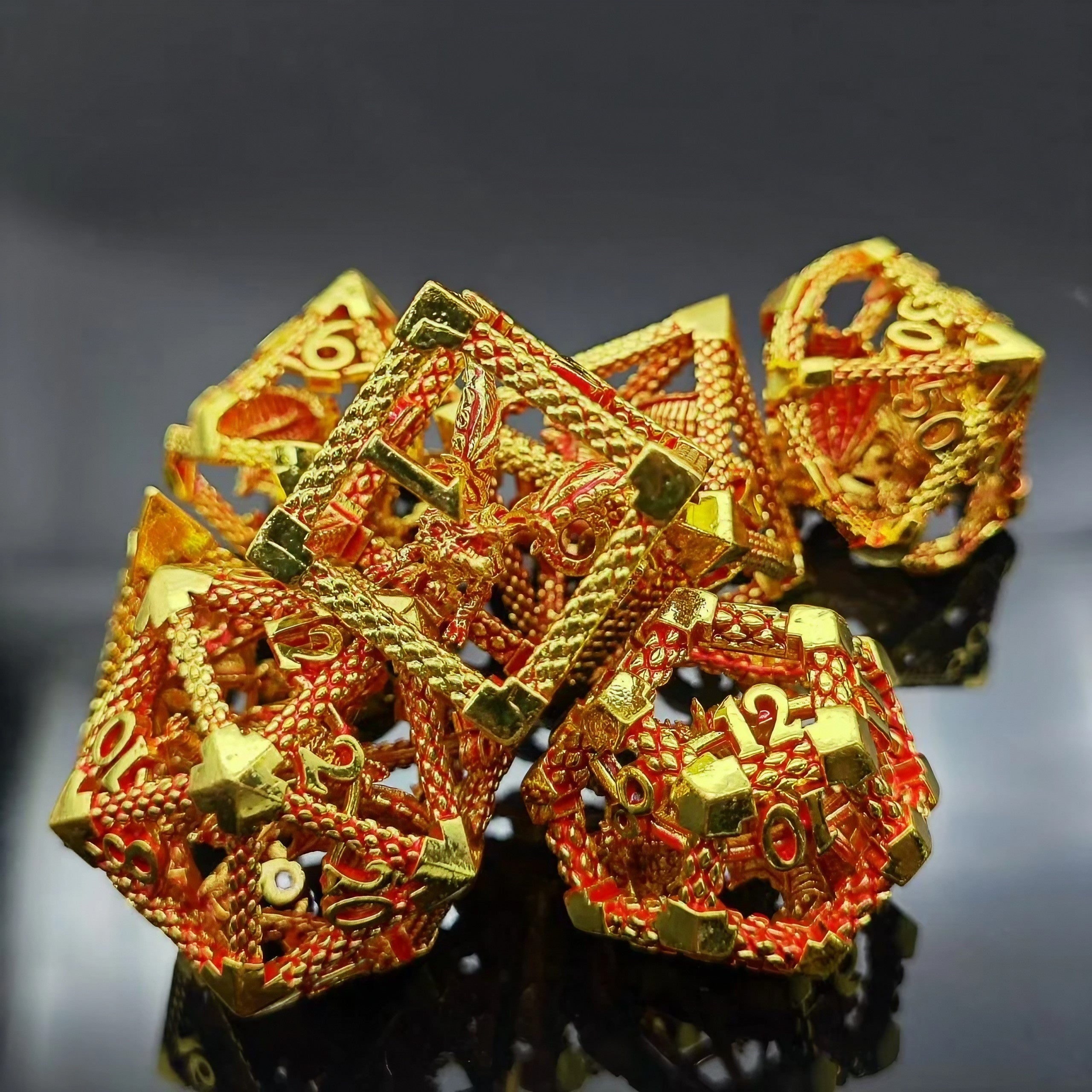 Metalen 3D Drakendobbelstenen – D&D RPG en Rekenonderwijs Set