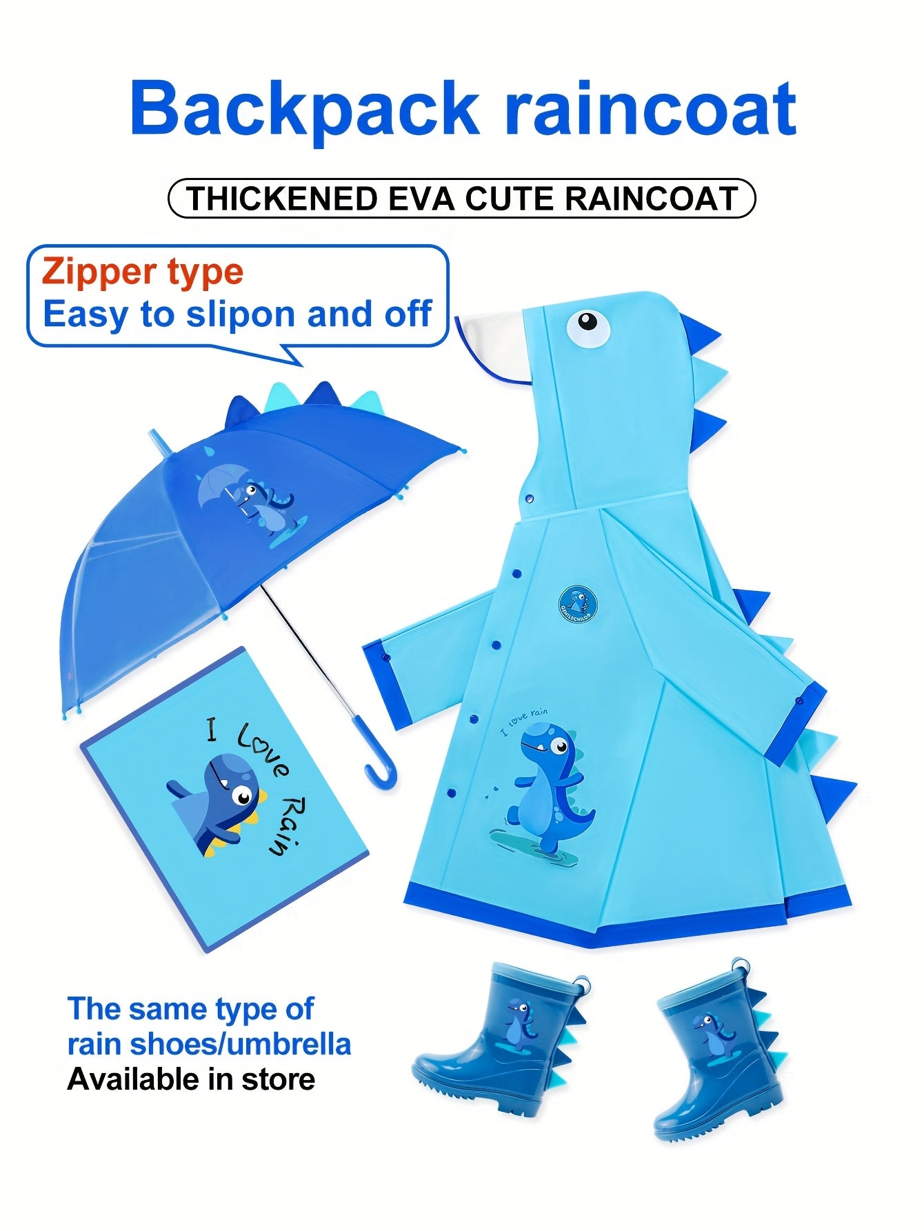 Regenjas Dinosaurus voor Kinderen Vanaf 3 Jaar - Waterdichte Kapjas met Oortjes voor Jongens en Meisjes - Lichtgewicht Buitenkleding