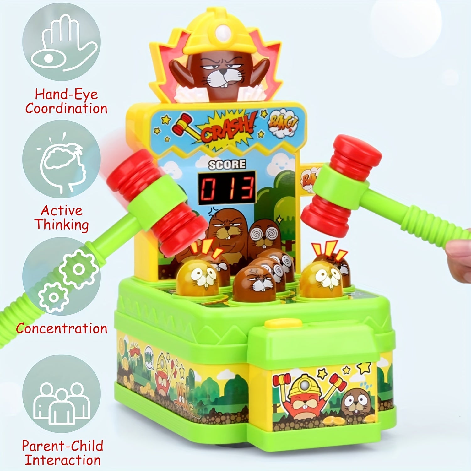 Whack-A-Mole Spel met 2 Hamers | Elektronisch Mini Arcade Speelgoed, Muzikaal Klopspel, Educatief Cadeau voor Kinderen 3-6+ Jaar