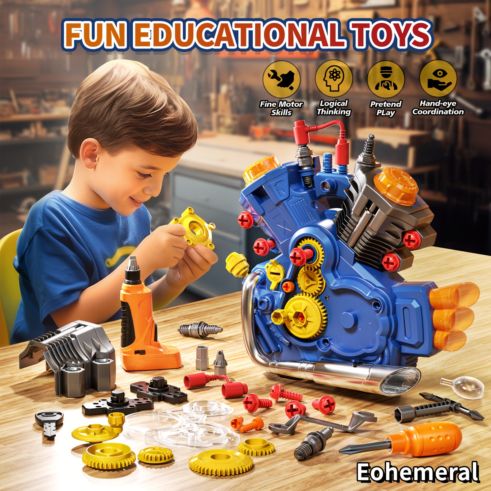 Kinder Speelgoed Motoren | Gesimuleerde motoren, rollenspel en reparatie, perfect cadeau