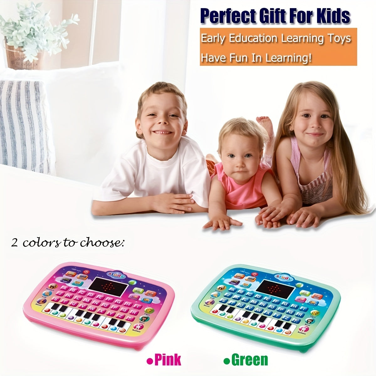 Montessori Tablet Leerpad met LED Scherm | Educatieve Tablet om Alfabet, Nummers, Woorden, Muziek en Rekenen te Leren, Interactief Elektronisch Speelgoed voor Jongens & Meisjes