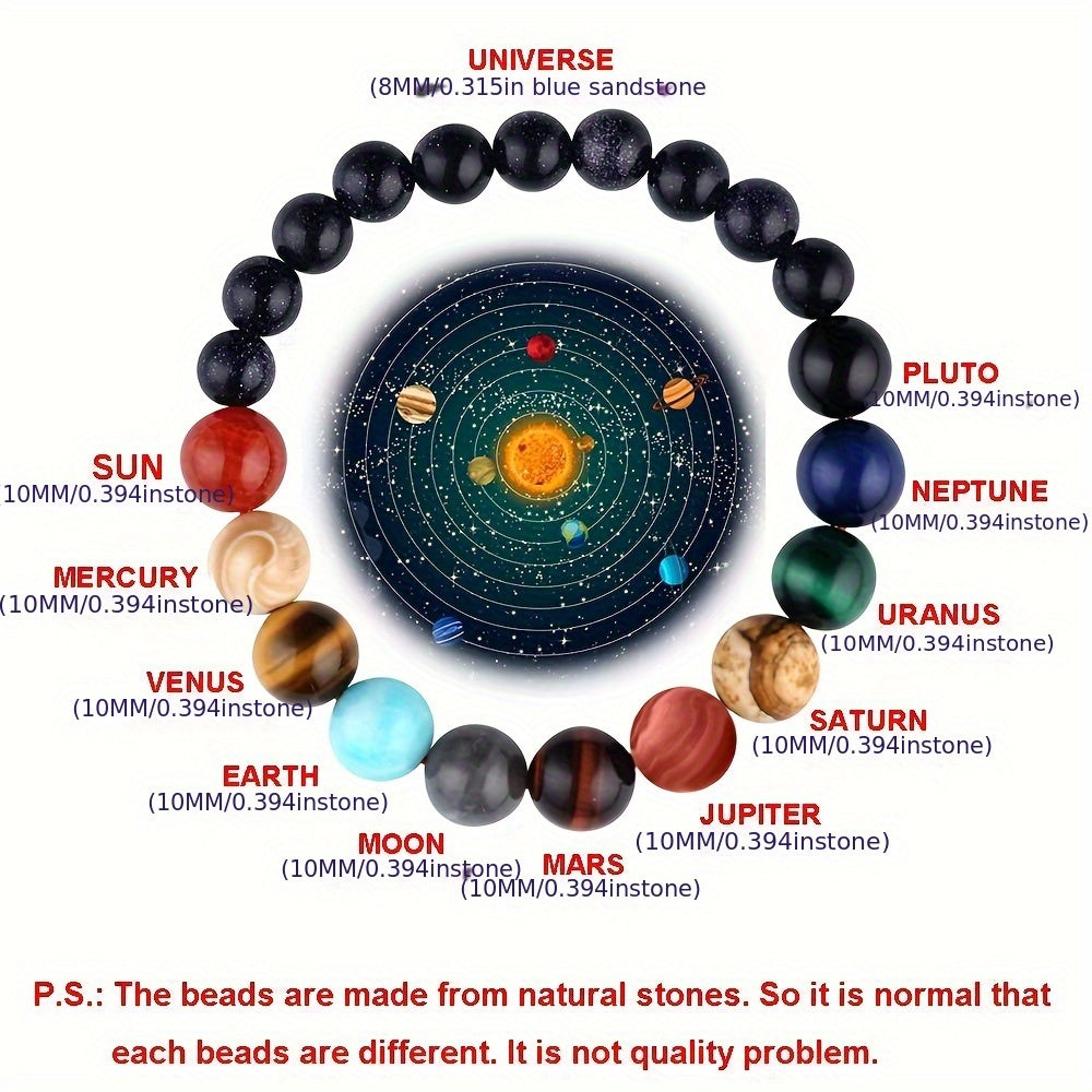 Verstelbare Planeten Armband – Zonnestelsel Kralen Sieraad Unisex Astronomie Cadeau