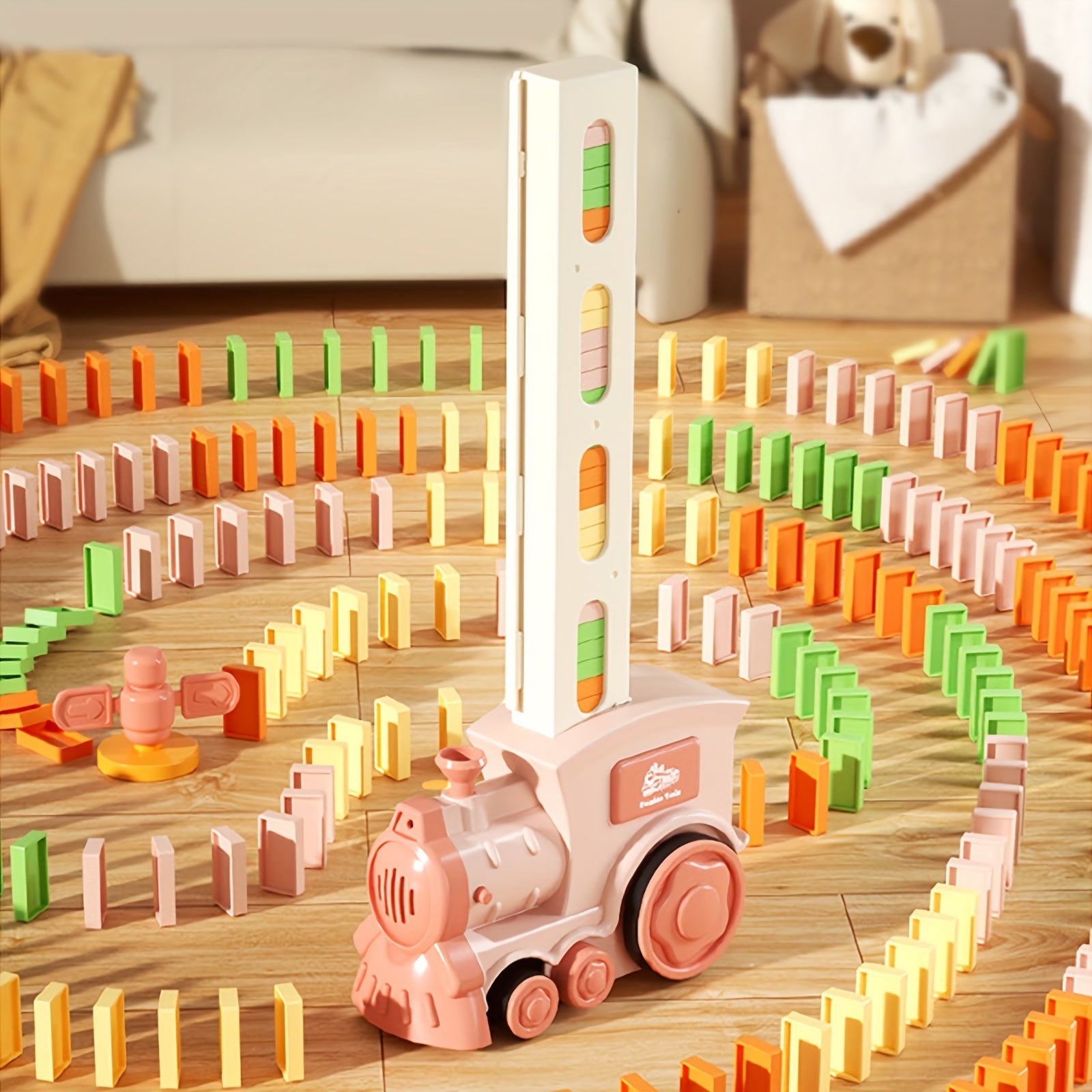 Automatische dominotrein | Creatief speelgoed met licht en geluid, bouwstenenset voor kinderen