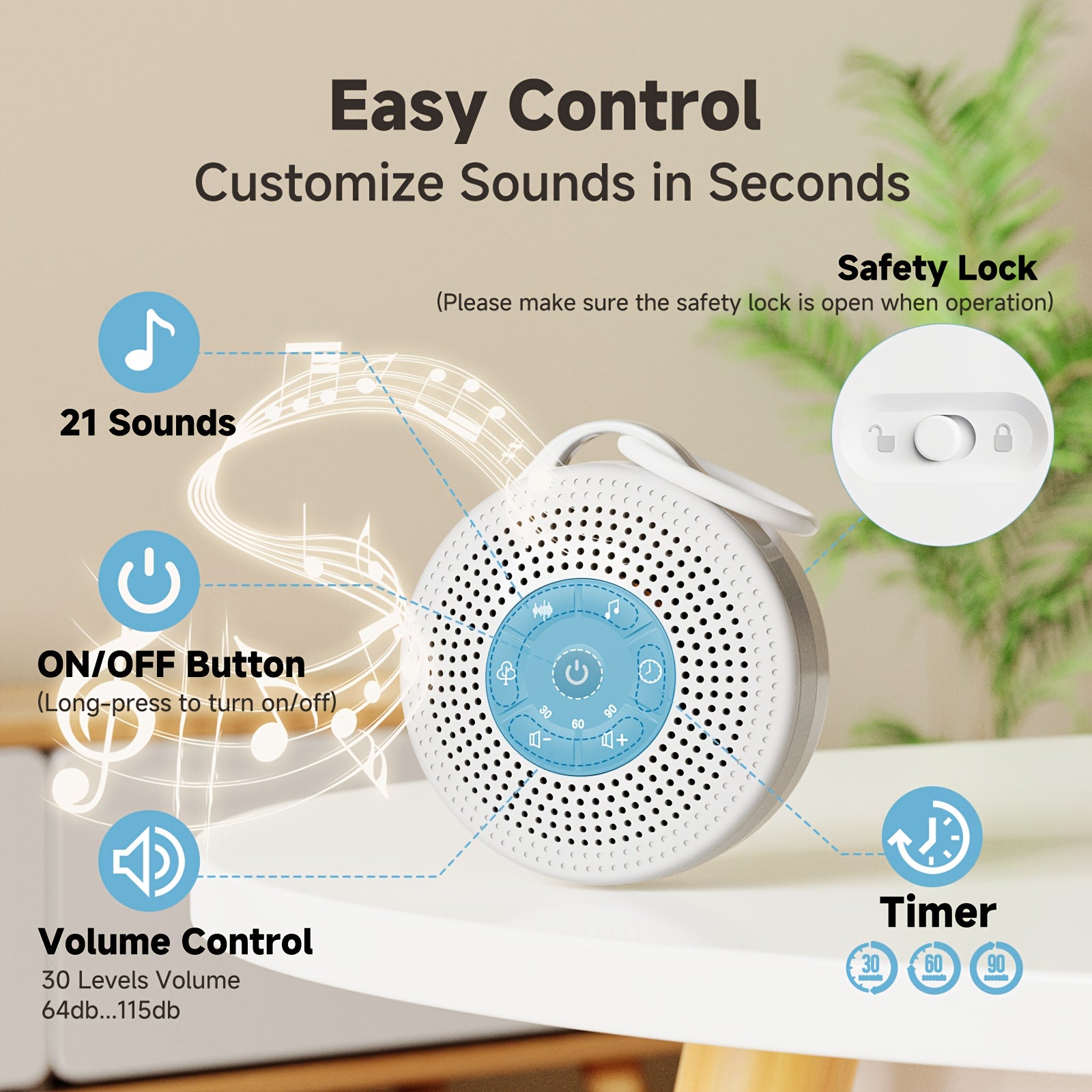 Draagbare Witte Ruis Machine voor Baby's en Volwassenen - Oplaadbare Slaaphulp met 21 Geluiden voor Kinderen, Jongens en Meisjes - Ideaal voor Thuis en op Reis