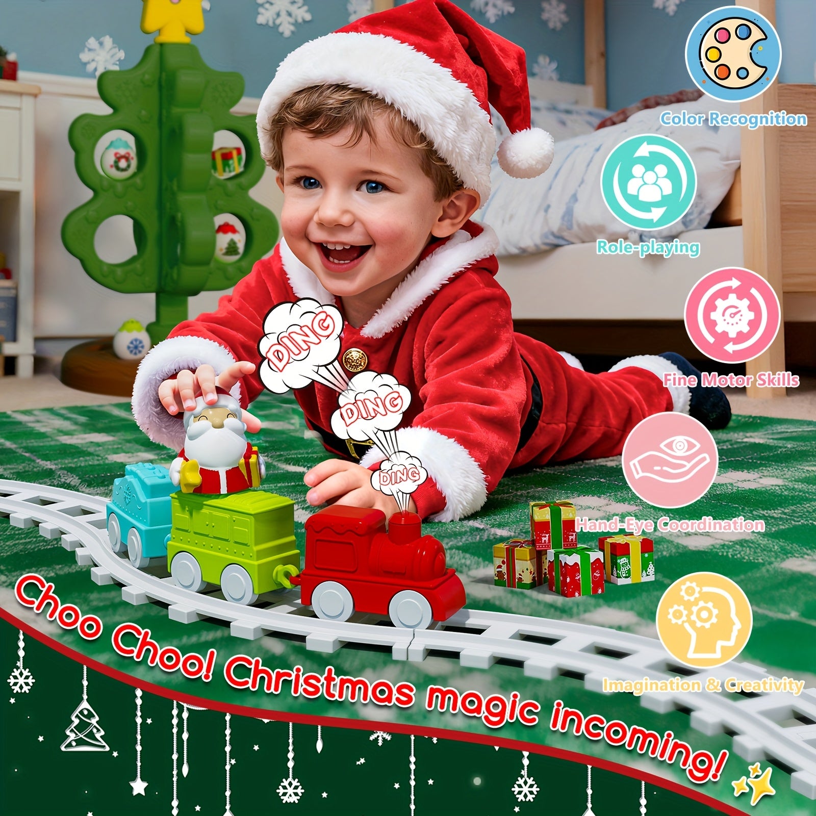 Interactieve Kerstboom Speelset voor Peuters en Kleuters - Muzikale Decorset met Roly Poly's en Mini Treinbaan voor Kinderen vanaf 3 Jaar