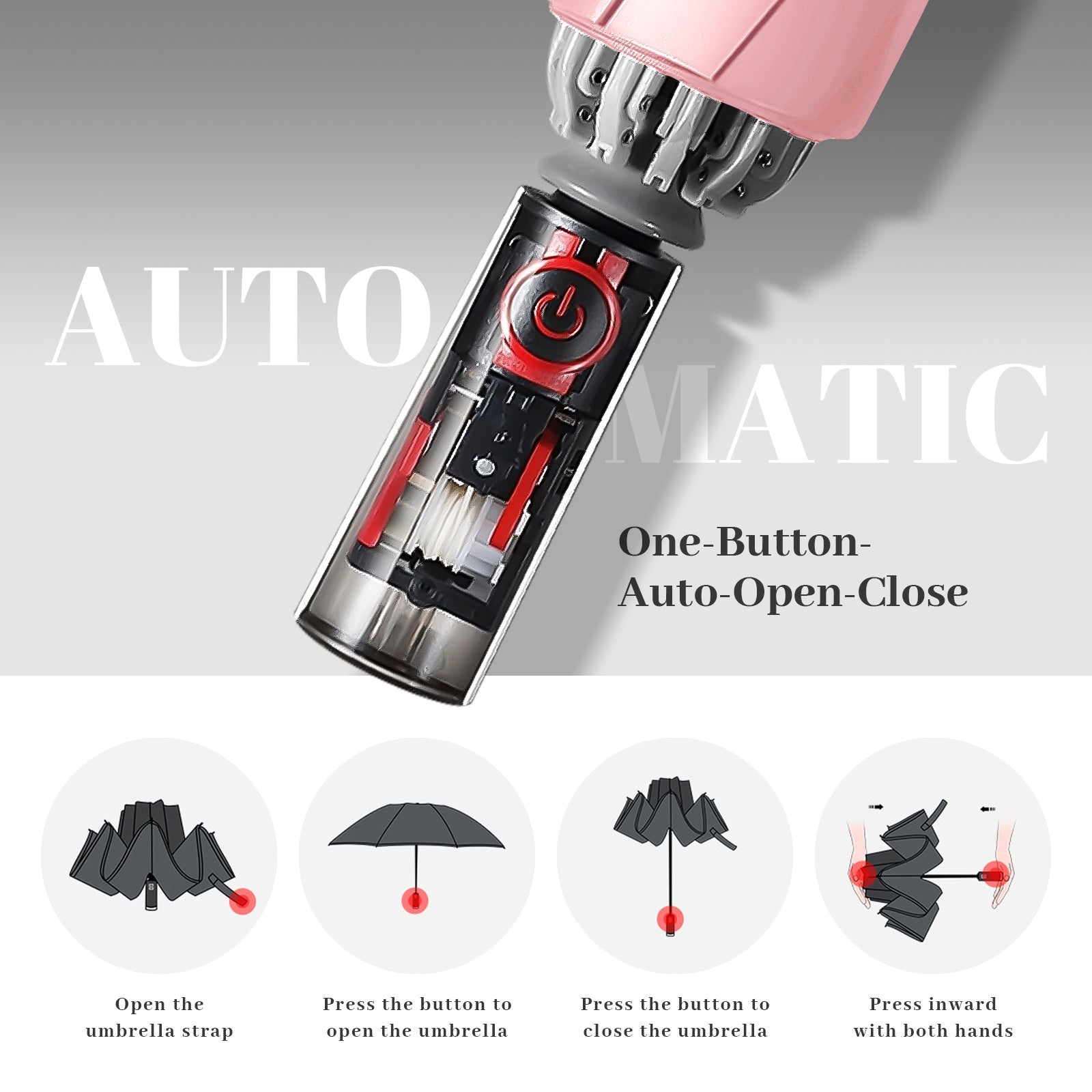 Rainstar automatische paraplu | Omkeerbare sluiting, 10 metalen baleinen, unisex ontwerp, 105 cm