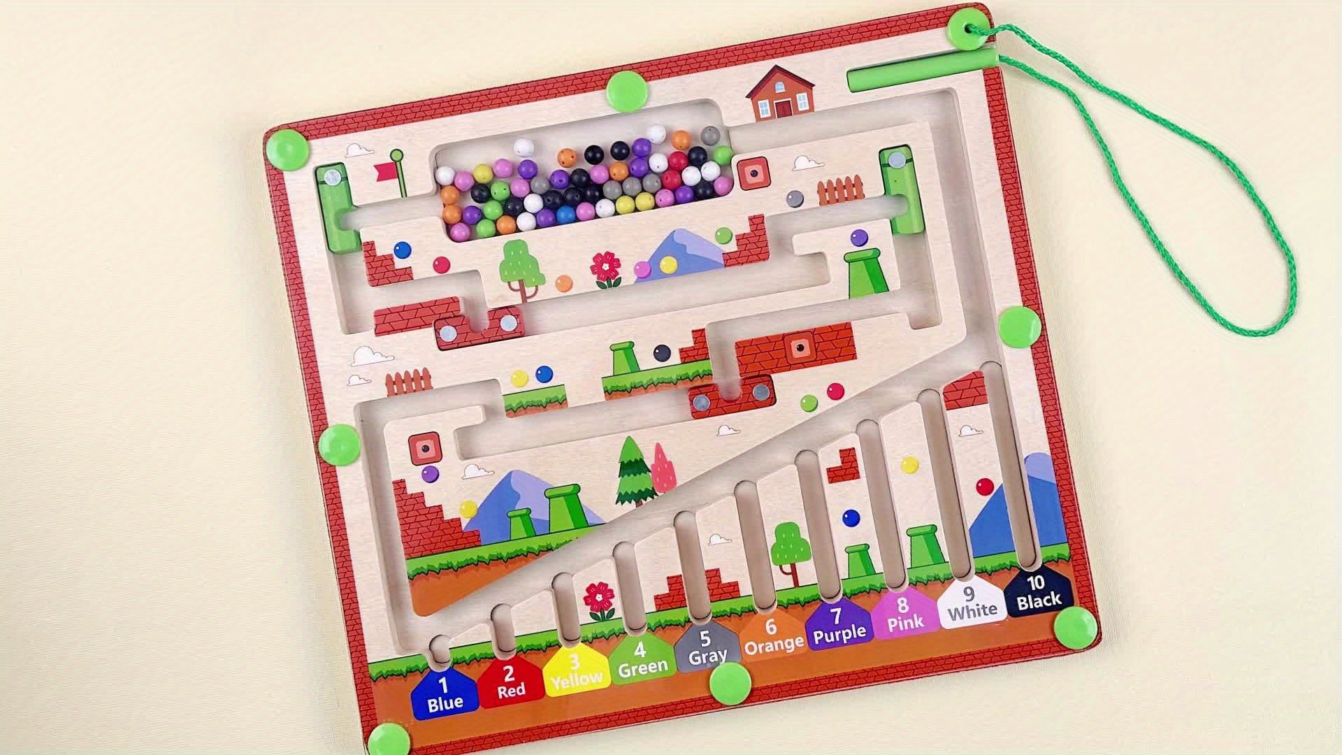 Magnetisch Doolhof met Kleuren & Getallen – Houten Montessori Speelgoed 3+