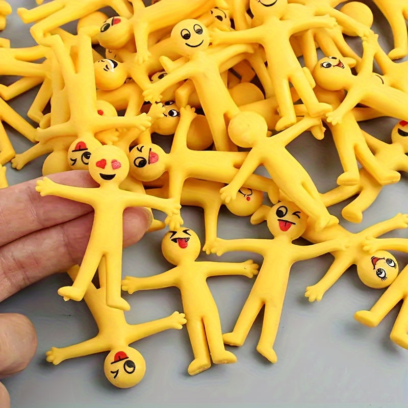 25x Gele Rekbare Poppetjes | Vrolijke Gezichten | Zacht Rubber | Vouwbaar voor Feestdecoraties