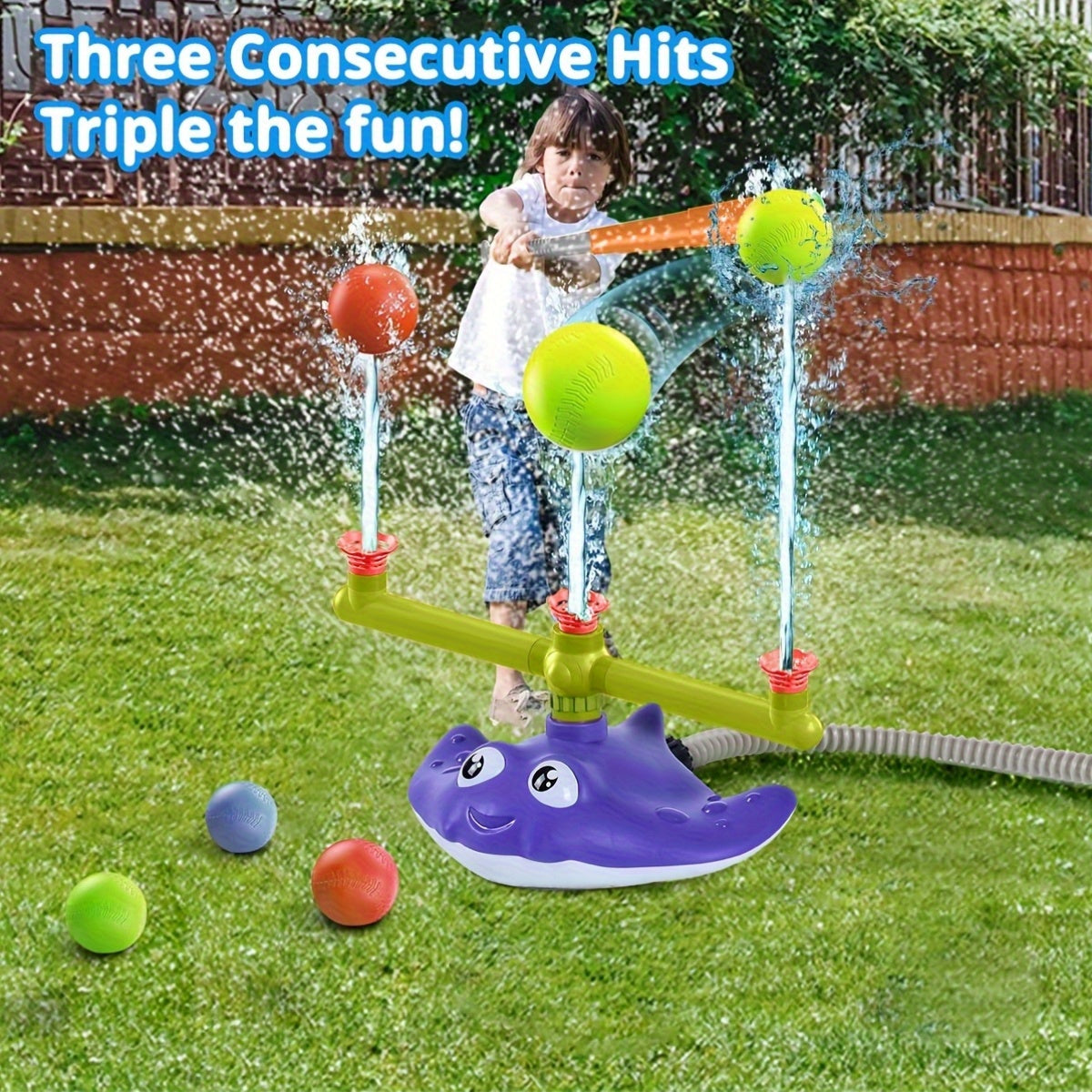 4-in-1 Watersproeier Basebal & Raketlanceerder voor Kinderen – Zomers Buitenspeelgoed met 3 Jets, 360° Draaibare Sproeier & 3 Raketjes – Voor Tuin en Zwembadfeestjes
